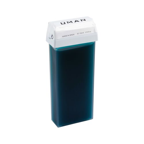 Envase de cera depilatoria tibia en roll-on natural para pieles normales sobre fondo blanco. 