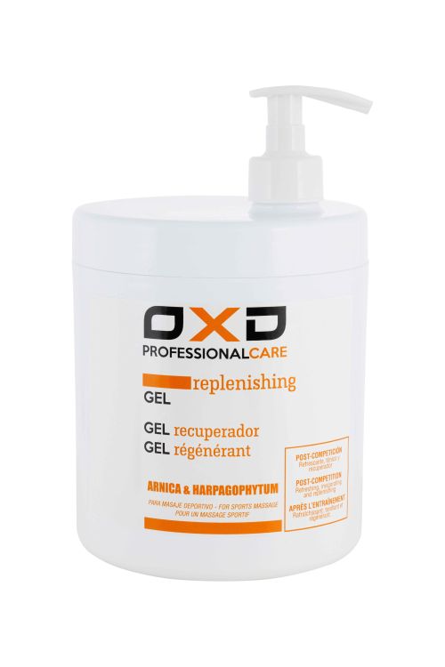 Gel recuperador OXD 1000 ml con árnica y harpago, indicado para masaje muscular y recuperación
