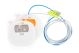 Pack de electrodos EDC P19 para desfibrilador, con cables y conectores visibles. 